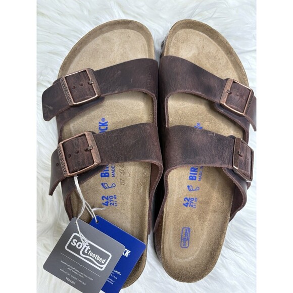 Birkenstock BRAND NEW Arizona Soft Foot Bed Leather Sandals Habana Brown 42 11 - Picture 2 of 7
